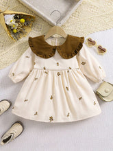 1pc Girls Embroidered Floral Collar Dress, Elegant & Gorgeous Midi Dress For Toddler & Little Girls